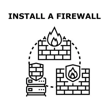 Firewall system protecting server data and networks イラスト素材