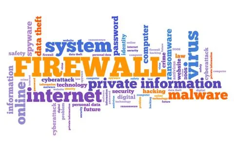 Firewall text sign - computer security concept. Word cloud. Stock Illustration