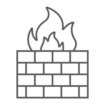 Firewall thin line icon, fire and security, wall Stock Illustration
