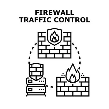 Firewall traffic control protecting network server data Stock Illustration