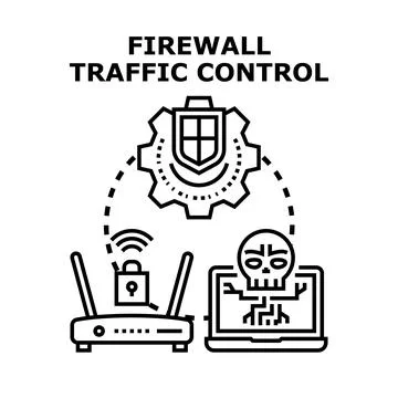 Firewall traffic control protecting network internet security Stock Illustration