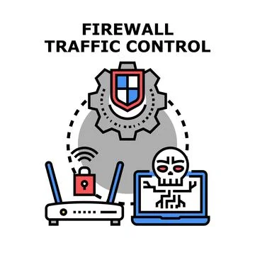 Firewall traffic control protecting network internet security Stock Illustration