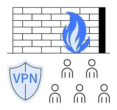 Firewall, VPN Shield, and Users Key Elements of Cybersecurity for Internet .. 库存插图