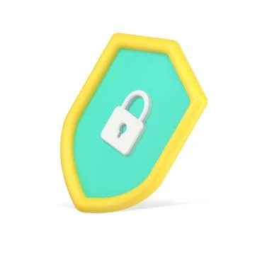 Firewall web lock on shield 3d icon. Volumetric safe and protection of users  Stock Illustration