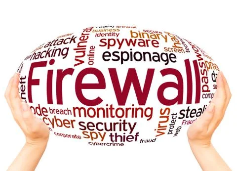 Firewall word cloud hand sphere concept Illustrazione stock