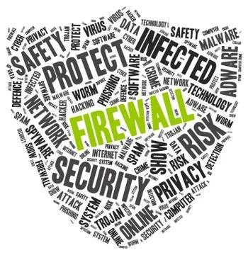 Firewall word cloud in a shape of shield 스톡 일러스트
