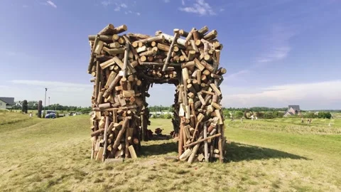 Firewood arch without nails and glue Stock Footage