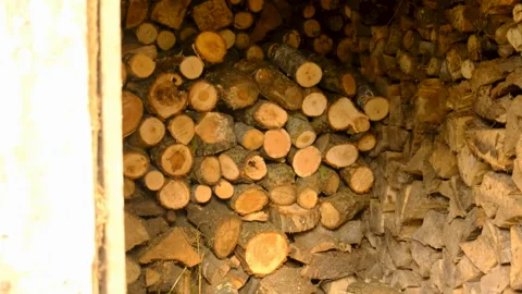 Firewood in the barn. Elective focus. Stock Footage 293938123