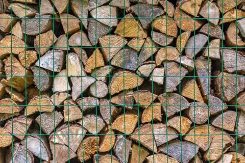 Firewood behind bars. Stock Photos
