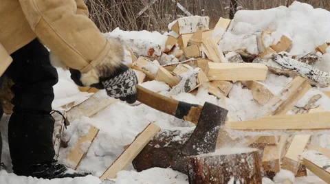 Firewood being split Stock Footage 61826629