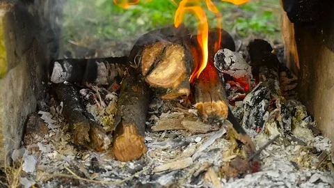 Firewood burn in slow motion. Close-up Stock Footage 80311878