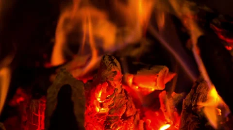 The firewood burning in the fireplace, closeup Stock Footage 34380684