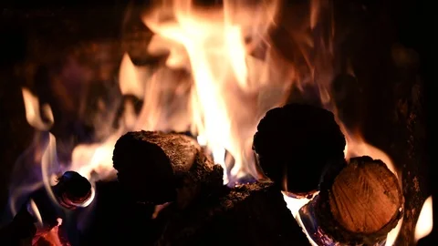 Firewood burning in a fireplace Stock Footage 100514570