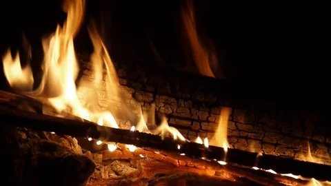 Firewood is burning in the fireplace Video stock 120688028