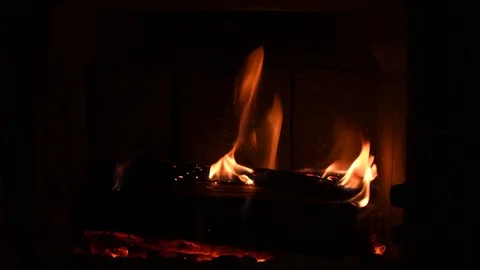 Firewood burning in the fireplace Stock Footage 126829805