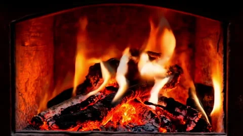 Firewood is Burning in the Fireplace. Seamless Loop Stock Footage 288008919
