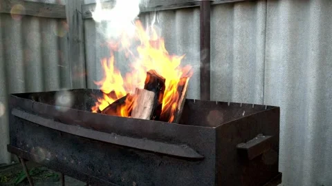 Firewood is burning in the grill Stock Footage 196822095