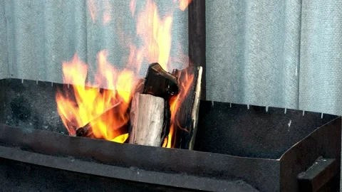 Firewood is burning in the grill Stock Footage 196822107