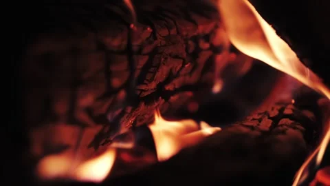 Firewood burns close up. Flame Fire Slow Motion. Stock Footage 249609598