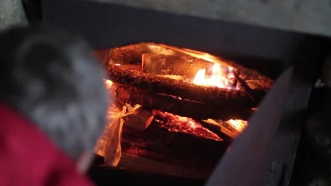 Firewood burns in the stove Stock Footage 94396053