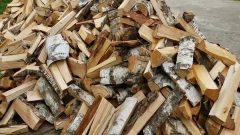 Firewood. Chopped birch Stock Footage 253256138