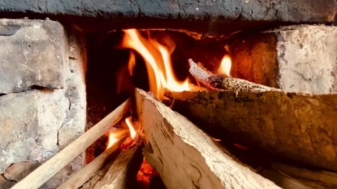 Firewood in the fireplace Stock Footage 327846895