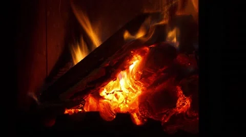 Firewood in the fireplace time lapse Stock Footage 60981697
