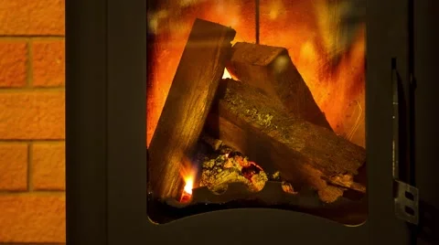 Firewood in the fireplace time lapse Stock Footage 60981880