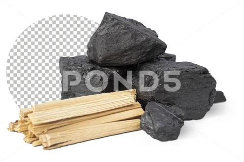 Firewood lies next to coal. PSD Template