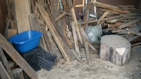 Firewood in the old barn Stock Footage 310795085