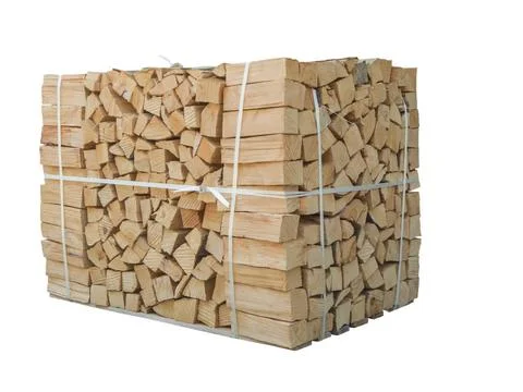 Firewood package flat angle view Stacked firewood lashed on a pallet isola... Stock Photos