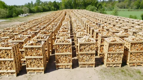 Firewood on pallets fast flyover Stock Footage 108487851