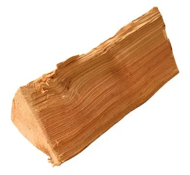 Firewood piece with visible grain patterns and texture sits on a white backgr Stock Photos