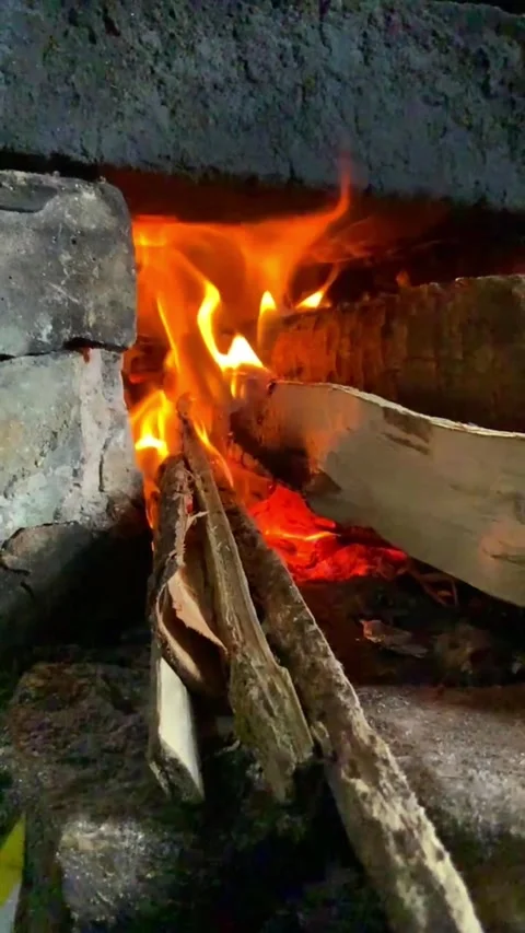 Firewood slowmotion in the fireplace Stock Footage 327847115