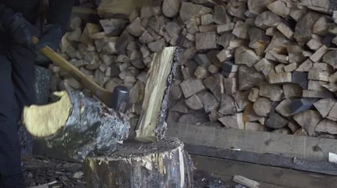 Firewood Splitting Slow Motion Close Stock Footage 21363927