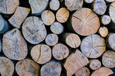 Firewood stack background close-up Stock Photos