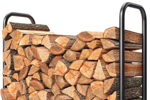 Firewood stack chopped, close view Illustrazione stock