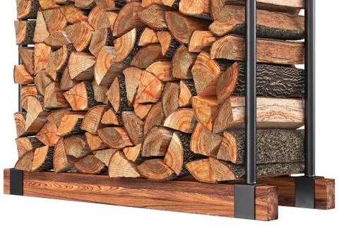 Firewood stack metal rack, close view 스톡 일러스트