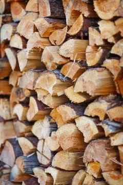 Firewood stack prepared for winter Stockfoto's
