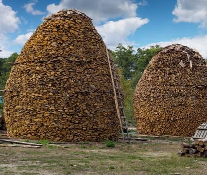 Firewood stacked Stock Photos