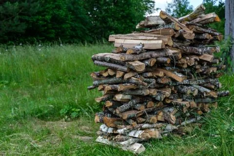 Firewood is stacked. Stock Photos