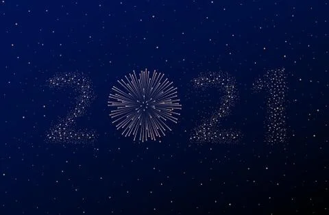 Firework 2021 New year concept on black and blue ambient night sky background Stock Illustration