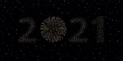 Firework 2021 New year concept on black night sky Illustrazione stock