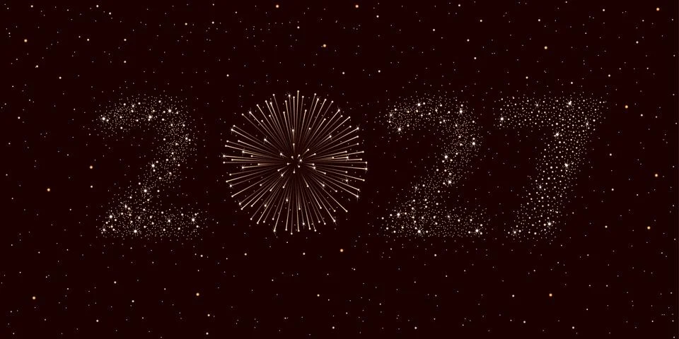 Firework 2027 New year concept on brown night starry sky background. Christmas Stock Illustration