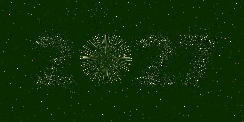 Firework 2027 New year concept on green night starry sky background. Christmas イラスト素材