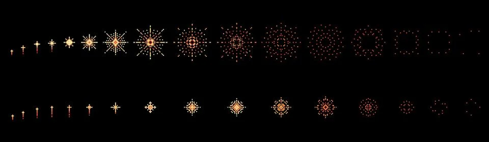 Firework 8 bit pixel animation, game explosion Stock Illustration