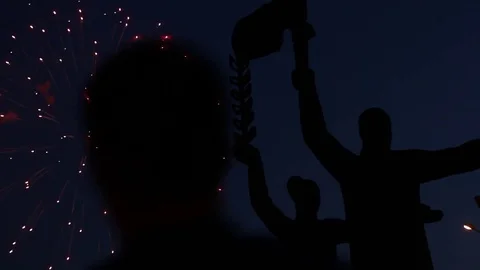 Firework. After parade dedicated to Victory Day in Great Patriotic War Stock Footage 75676825