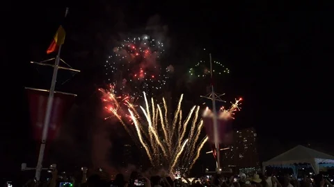 Firework and people in new year celebration, Slow-motion Stock Footage 100529938