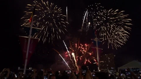Firework and people in new year celebration, Slow-motion Stock Footage 100529946