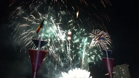 Firework and people in new year celebration, Slow-motion Stock Footage 100529957